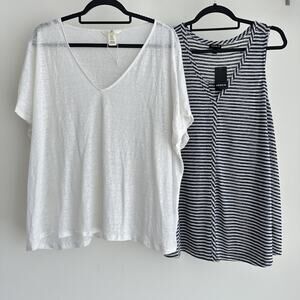 Torrid Tank H&M Top Lot of 2 XXL 2X Linen Blend Navy White Flowy Basic Minimalis